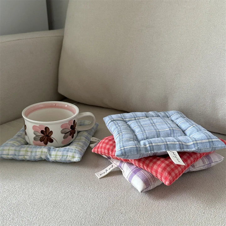 Rynx | Coffee cup placemat grid series multicolored cotton coaster fresh tablecloth heat insulating mat square insulating mat