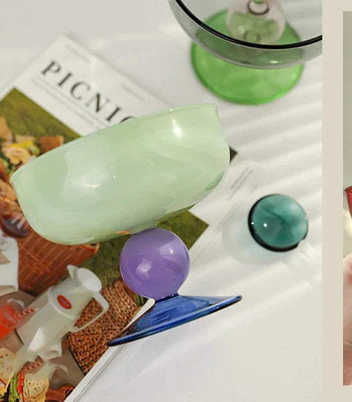 Rynx | Stained Glass Goblet Ice Dessert Bowl Colorful Transparent Cup Fruit Salad Borosilicate Glass Bowl Heat Resistant Glass