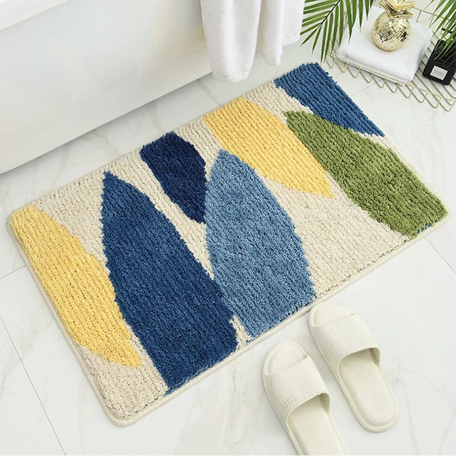 Rynx | Leaf Green Flocked Bath Mat Non-Slip Absorbent Microfiber Bathroom Rug Entrance Mat Super Soft Bath Rug Carpet