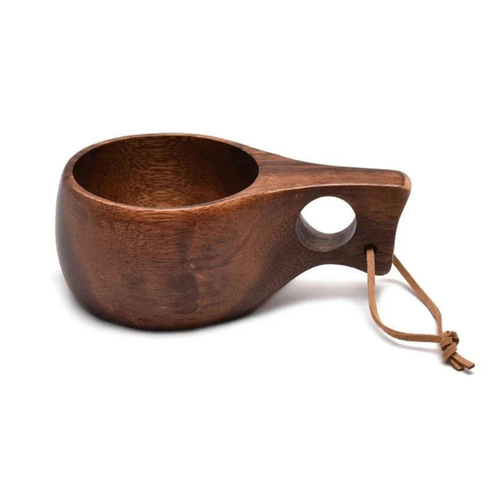 Lisslune | Acacia Wood Finland Kuksa Travel Mug with Handle and Leather Rope Holder - Stylish Drinkware for Coffee, Tea, and Juice