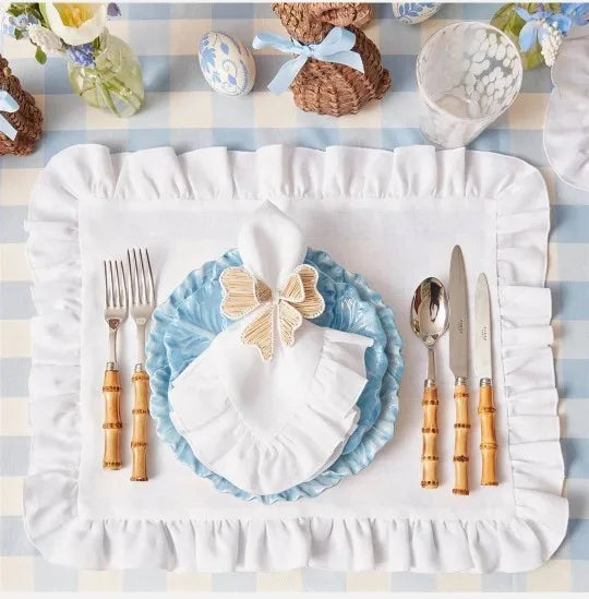 Rynx 4PCS 100% Linen Ruffle Place Mats, Elegant Napkin Fabrics, Event Design Wedding Dinner Table Dinner Party Decor