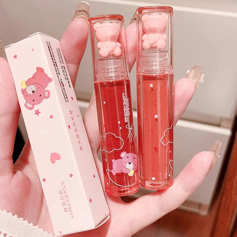 Rynx | Liquid Lipstick Crystal Glossy Lip Lacquer Mirror Cute Bear Lip Balm Waterproof Transparent Nude Lips Girl Makeup Korean Makeup