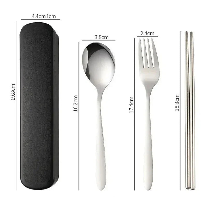 Rynx | 3 pieces/set stainless steel portable cutlery set - durable and collectible fork, spoon, chopsticks with box perfect for outdoor use
