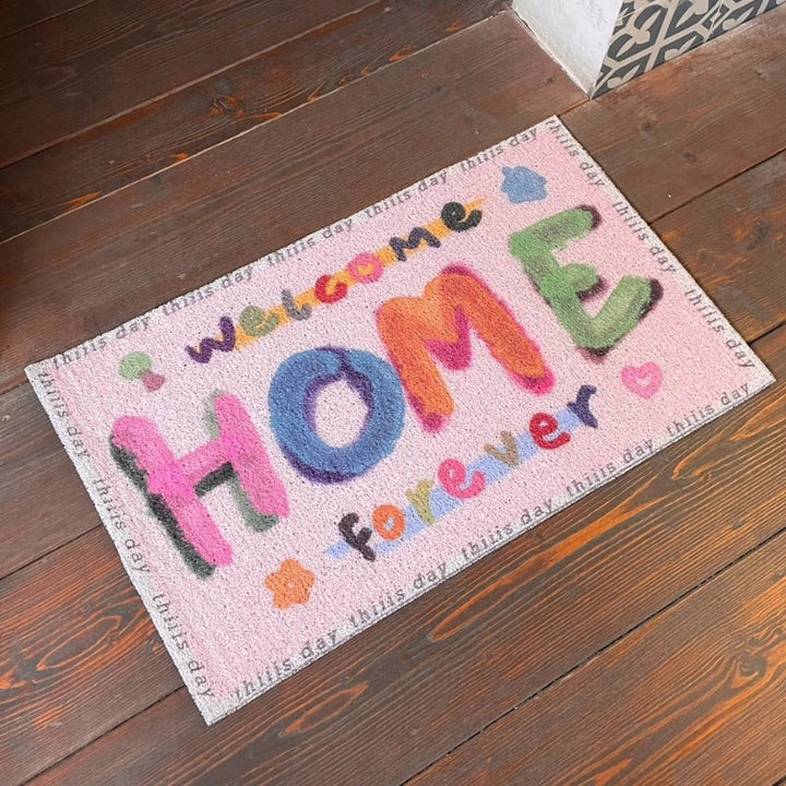 Rynx | Cartoon Doormat Letter Pattern Dirt-Resistant Doormat Pink Sweet Easy-Care Carpet Non-Slip Durable Balcony Carpet Carpet