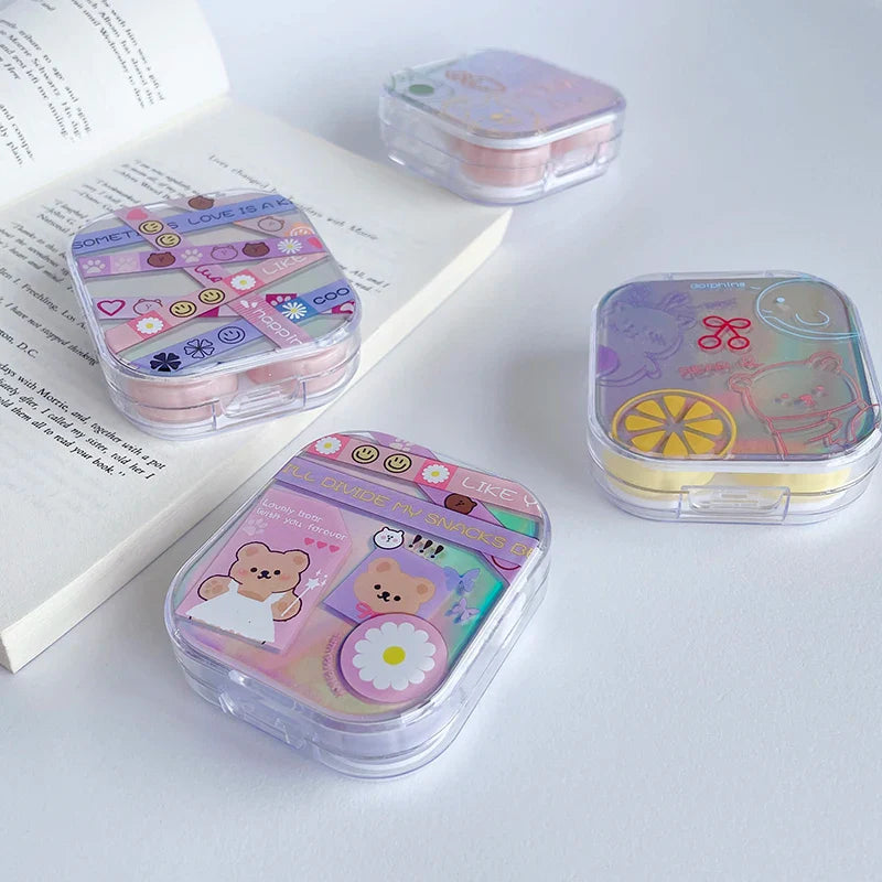 Rynx | Cute Tissue Mini Contact Lens Case Cartoon Rabbit Box Travel Portable Lens Case Square Box Lens Box Container Clip Stick Lens Box