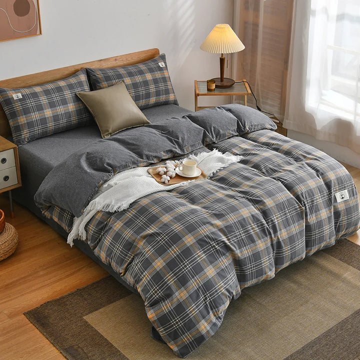Rynx | 100% Cotton Duvet Cover Set with Pillowcase Japanese Style Grid Duvet Cover 220x240 Duvet Cover Set King Size