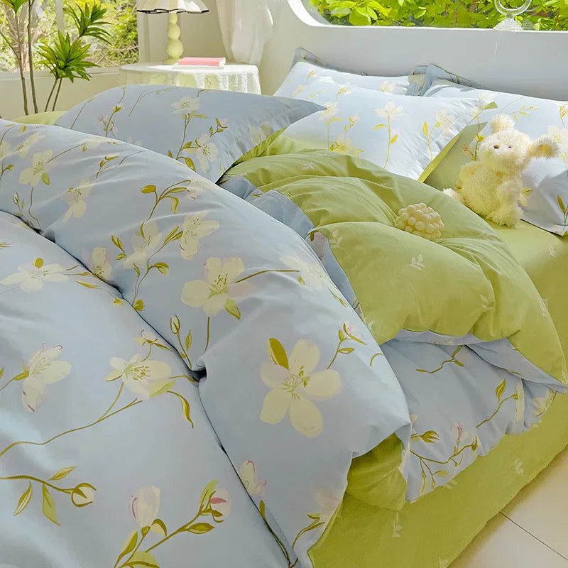 Rynx | 2024 Hot Japanese Style 100% Cotton Bedding Set Printed Four Piece Set Pure Cotton Sheet Set Duvet Cover Queen King Size