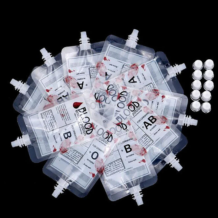Rynx | Halloween Blood Bag for Drinks, 150ml Vampire Blood Container Bag, Horror Party Blood Bag Supplies, PVC Artificial Blood Bottle