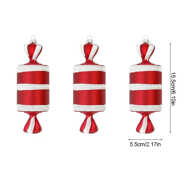 Rynx 3/6pcs Large Christmas Lollipop Red Candy Cane Pendant Xmas Tree Hanging Ball Ornament 2024 Christmas Decoration for Home New Year