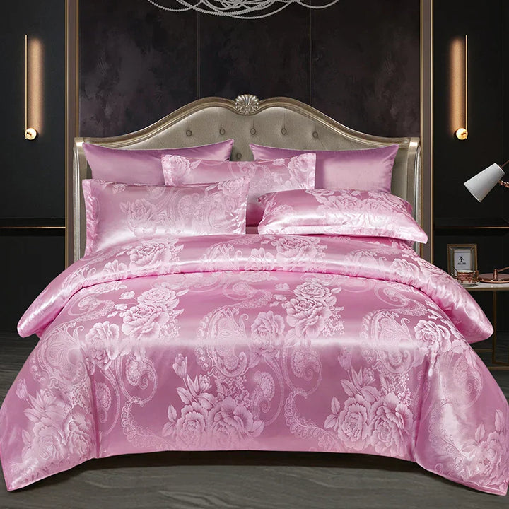 Lisslune | Satin Rayon Jacquard Duvet Cover Set 264x229cm – Luxury Summer Bedding for Comfortable Sleep & Home Décor
