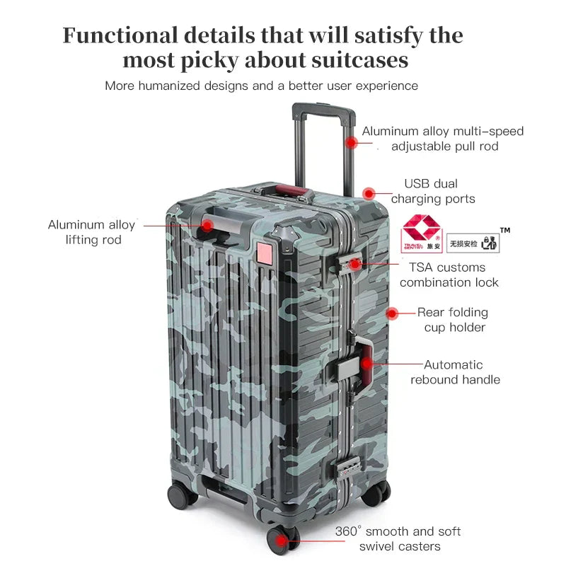 Lisslune | Zagreb – Wide Handle Hardshell Suitcase with Aluminium Frame & 360° Spinner Wheels