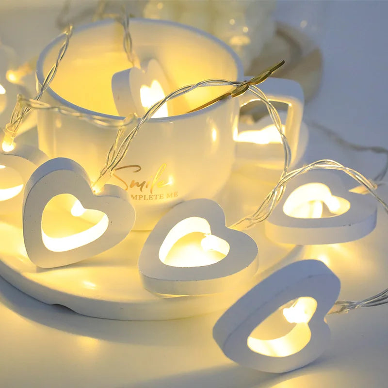 Rynx | 10 LED Love Heart String Lights Valentine's Day Wooden Light Garland LED String Lights Wedding Party DIY Decoration Supplies Props