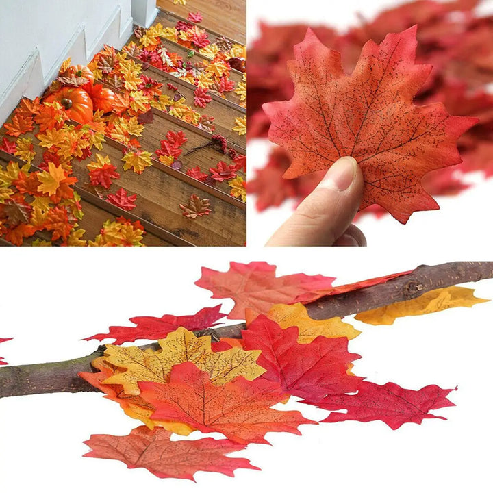 Rynx | 100/200pcs artificial silk maple leaves autumn artificial leaves garland maple leaves vine Thanksgiving Halloween wedding party decor