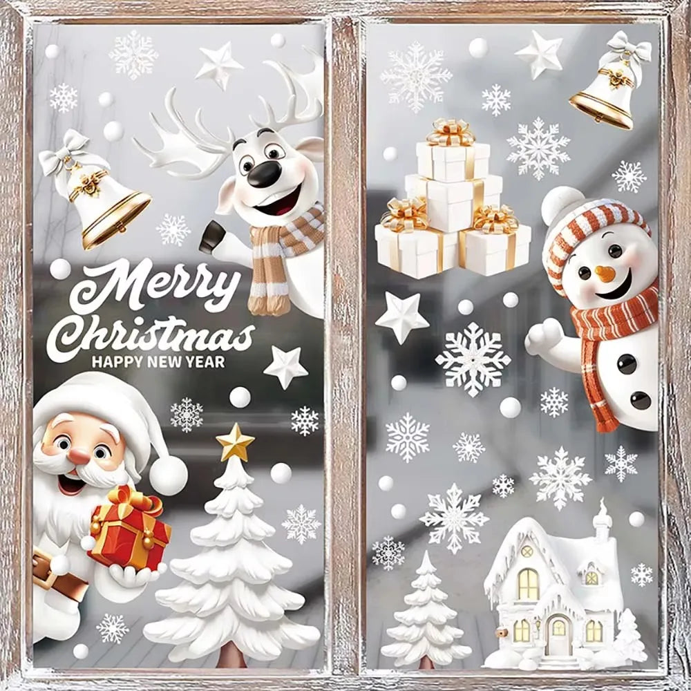 Rynx 9-piece set Christmas window stickers Santa Christmas tree snowflake glass decal 2025 New Year home decoration Navidad 2024 gifts