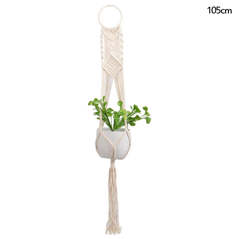 Rynx Macrame Handmade Plant Hanger Baskets Flower Pots Holders Balcony Hanging Decoration Knotted Lifting Rope Garden Supplies