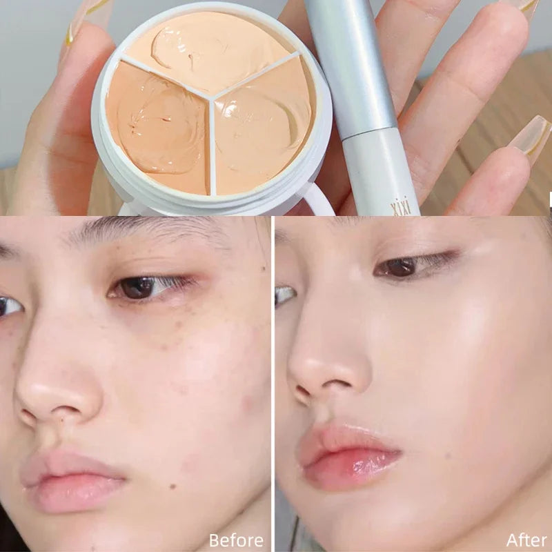 Lisslune | 3-Farben Concealer Palette Foundationscreme Vollabdeckung Geeignet für Alle Haut Gesicht Make-up Abdeckung Dunkle Ringe Akne Poren Cremebasis