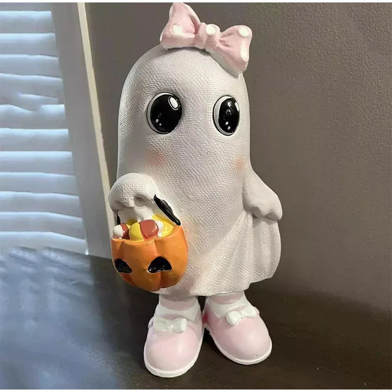 Rynx | Halloween Ghost Ornament Creative Pumpkin Bat Cat Bow Style Resin Ornament Home Living Room Bedroom Office Desk Decoration
