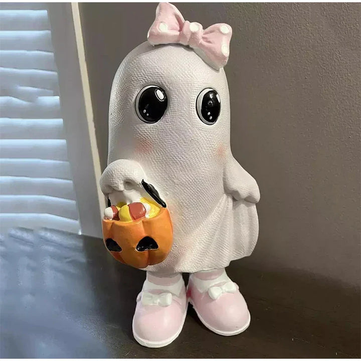 Rynx | Halloween Ghost Ornament Creative Pumpkin Bat Cat Bow Style Resin Ornament Home Living Room Bedroom Office Desk Decoration
