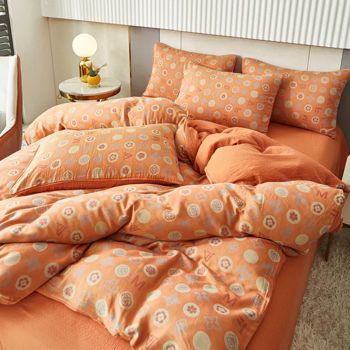 Rynx | Cotton Soft Bedding Set Striped Print Duvet Cover with Pillowcase Flower Duvet Pillowcases Sets