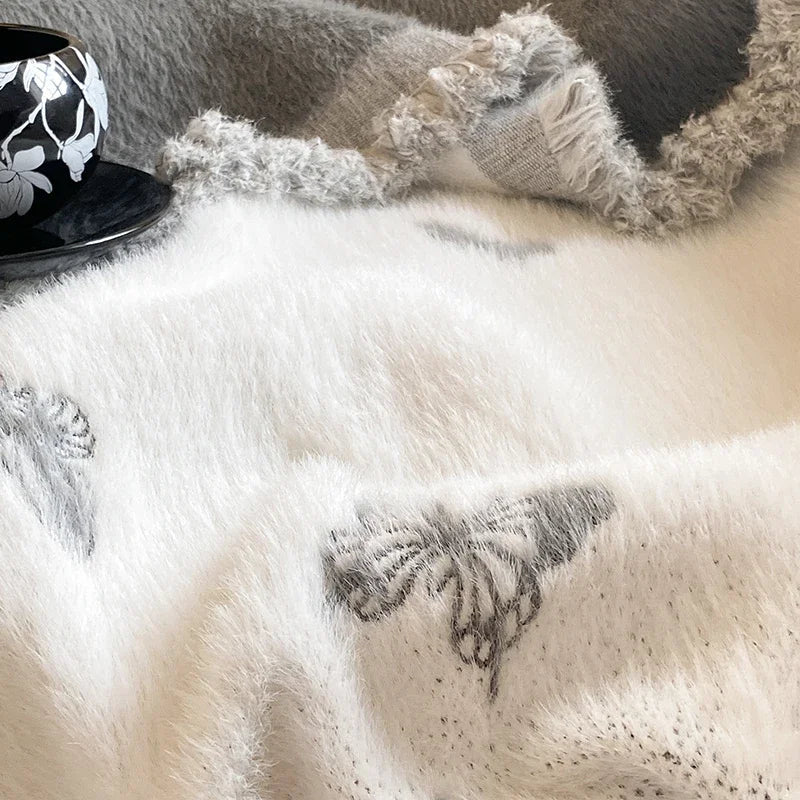 Rynx High-Quality Autumn Winter Warm Throws for Sofa Butterfly Jacquard Artificial Mink Fur Warm Blanket High-Quality Scarf Blanket