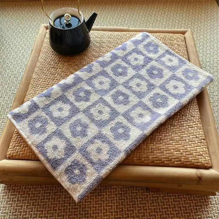 Rynx | Checkered Flower Cotton Towel Soft Skin-Friendly Face Towel Absorbent Bathroom Face Household Adult Children Towels