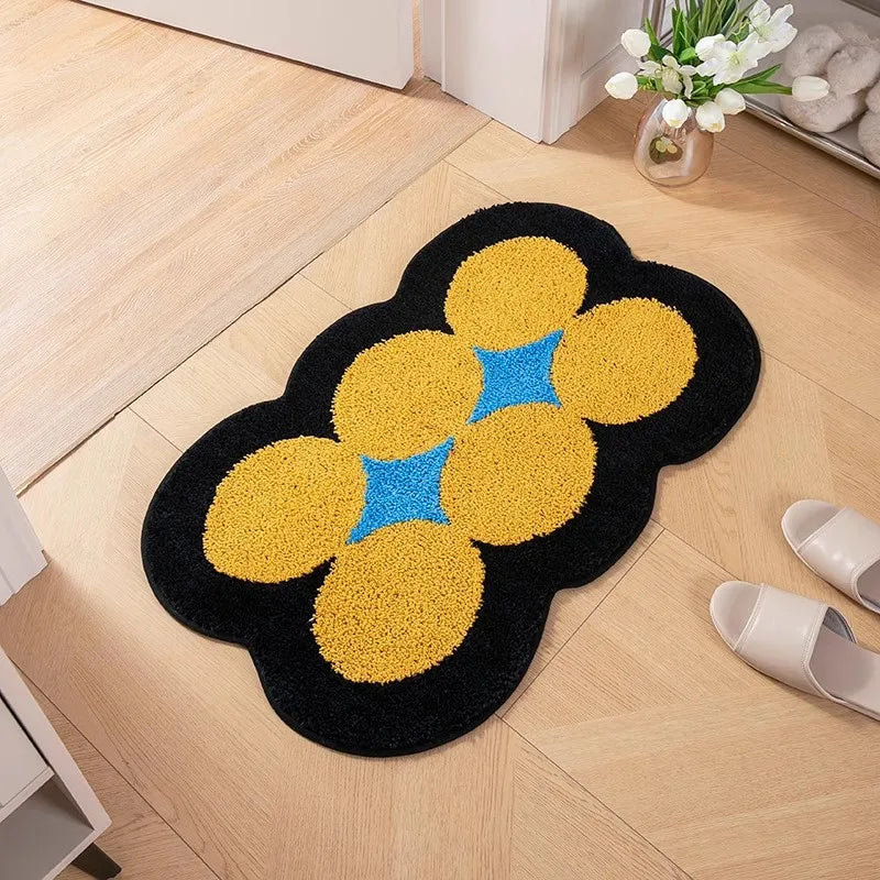 Rynx | Tufting Dots Bedroom Rug Living Room Rug Yellow Circles Nightstand Bathroom Mat Door Floor Non-Slip Underlay Aesthetic Home Decor