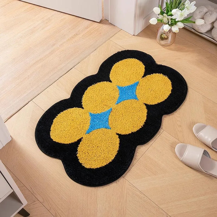 Rynx | Tufting Dots Bedroom Rug Living Room Rug Yellow Circles Nightstand Bathroom Mat Door Floor Non-Slip Underlay Aesthetic Home Decor