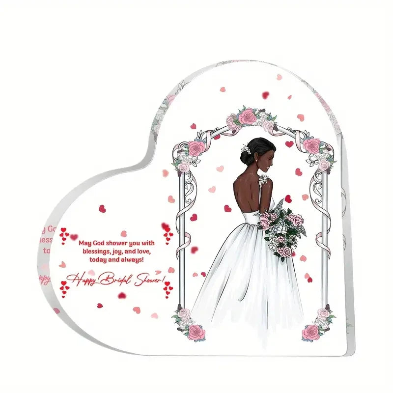 Rynx | Woman Husband Flower Pattern Acrylic Heart Plate Wedding Anniversary Gift for Loved One Living Room Memory Table Decoration
