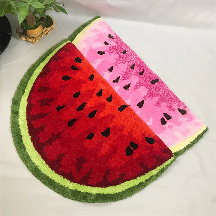 Rynx | Creative soft thick plush cup semi-round round watermelon-shaped floor mat non-slip absorbent kitchen bath rug machine washable
