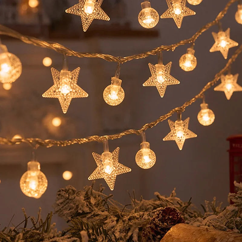 Rynx | LED Snowflake String Lights Star String Lights Battery Operated Xmas Tree Moose Decorative Garland Party Wedding New Year Decoration