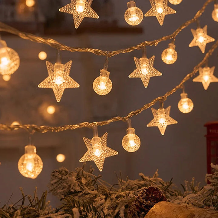 Rynx | LED Snowflake String Lights Star String Lights Battery Operated Xmas Tree Moose Decorative Garland Party Wedding New Year Decoration