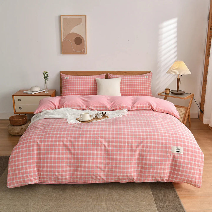 Rynx | 100% Cotton Duvet Cover Set with Pillowcase Japanese Style Grid Duvet Cover 220x240 Duvet Cover Set King Size