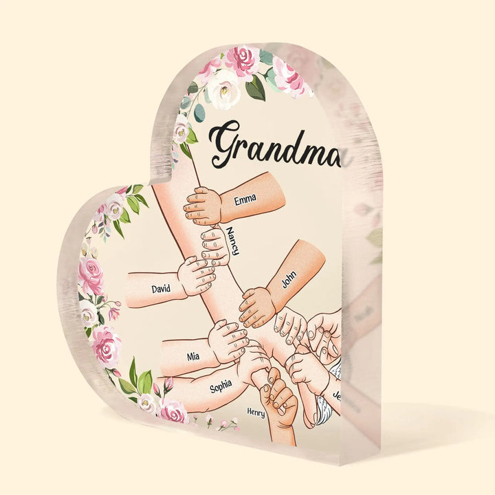 Rynx | Hand print grandmother print acrylic heart plaque grandmother birthday gifts son for grandmother keepsake bedroom table desk decor