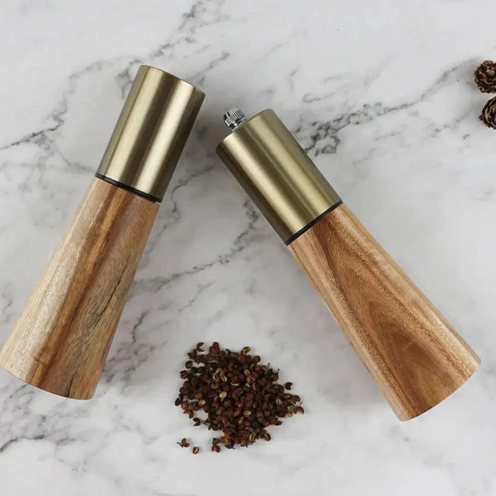 Lisslune | Elegant Acacia Wood and Stainless Steel Spice Mill Duo - Custom Grinding for Culinary Excellence
