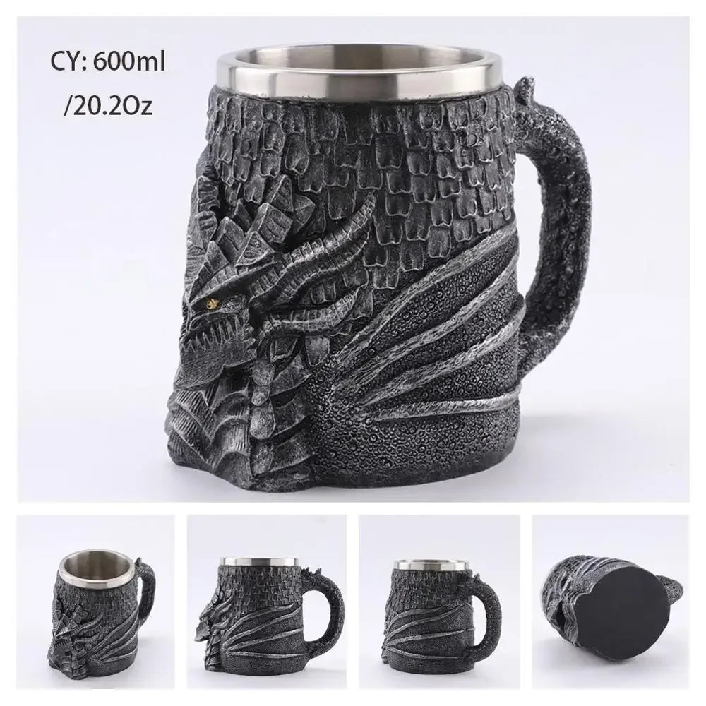 Lisslune | Medieval Dragon Resin Stainless Steel Mug as Coffee Mug or Tea Mug