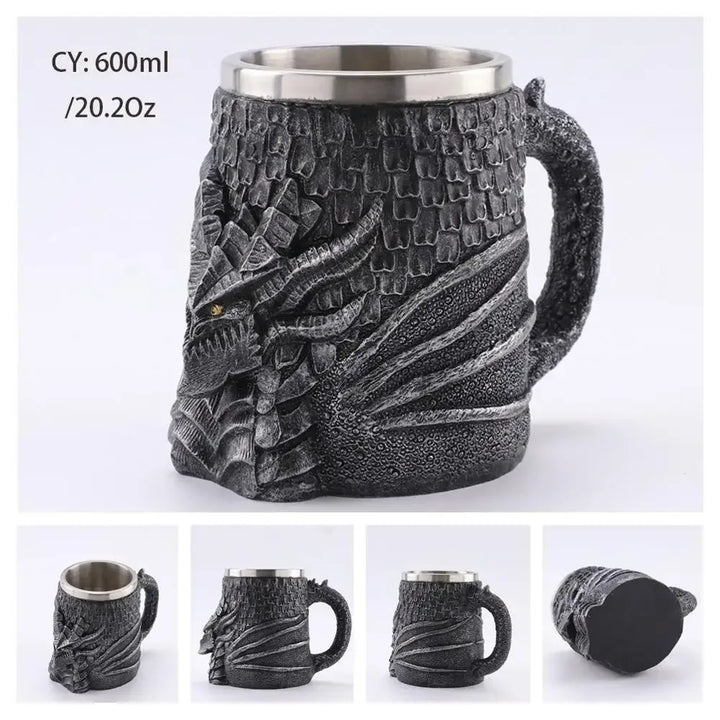 Lisslune | Medieval Dragon Resin Stainless Steel Mug as Coffee Mug or Tea Mug
