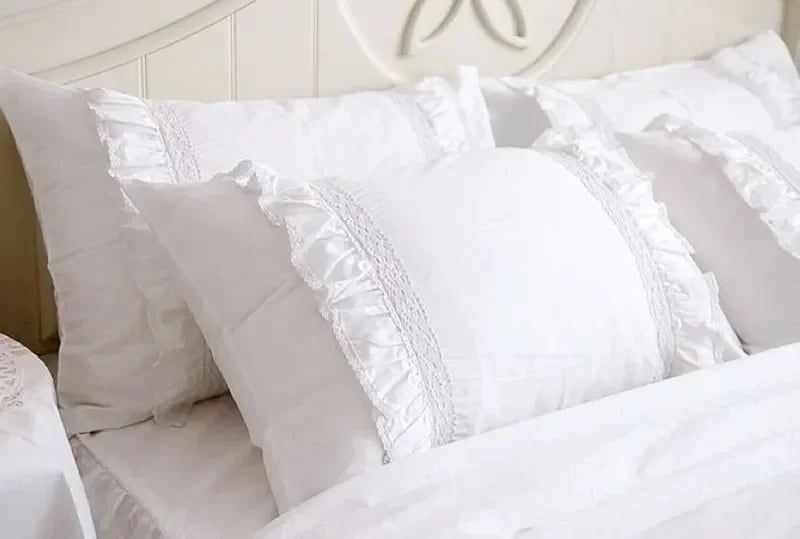 Rynx 1 Piece Princess Pure White Double Layer Lace Ruffle Cotton Wedding Pure Cotton Bedding Pillowcase Pillow Cover Autumn Decoration