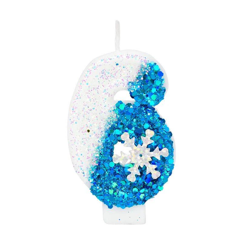 Rynx Frozen Birthday Candles 0-9 Number Glitter Blue Snowflake Cake Candle Kids Girls Birthday Party Cake Topper Decoration Accessories