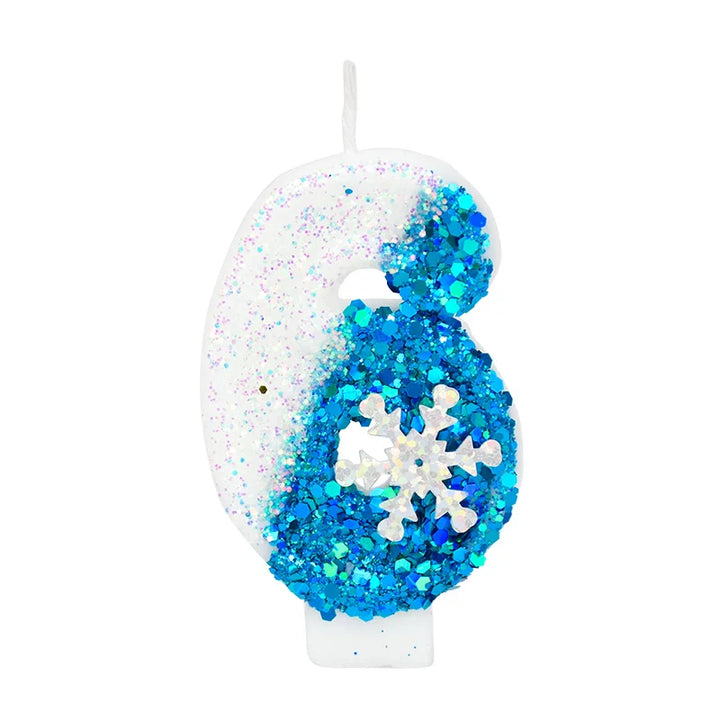 Rynx Frozen Birthday Candles 0-9 Number Glitter Blue Snowflake Cake Candle Kids Girls Birthday Party Cake Topper Decoration Accessories
