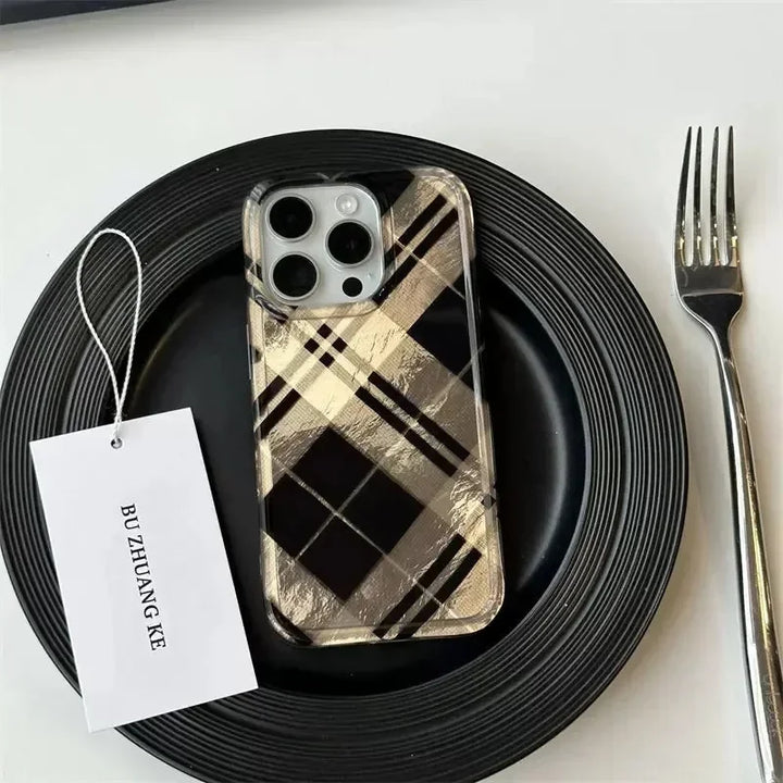 Lisslune | Für iPhone 16 Pro Max Hülle Retro Schwarz Gold Diamantgitter Muster Hülle Für iPhone Hülle 16 15 14 13 12 11 XR XS Max 7 8 Plus Cover