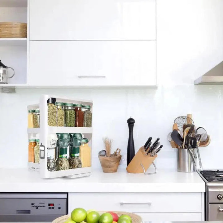 Lisslune | Pull & Rotate Dual-Layer Spice Organizer - 28x13x27CM Kitchen storage solution