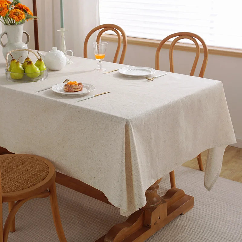 Rynx Linen Blend Tablecloth, Rectangular Fringe, Jute Rope Lace Dustproof Tablecloth, for Kitchen Dining Room Party Tea Table Decoration