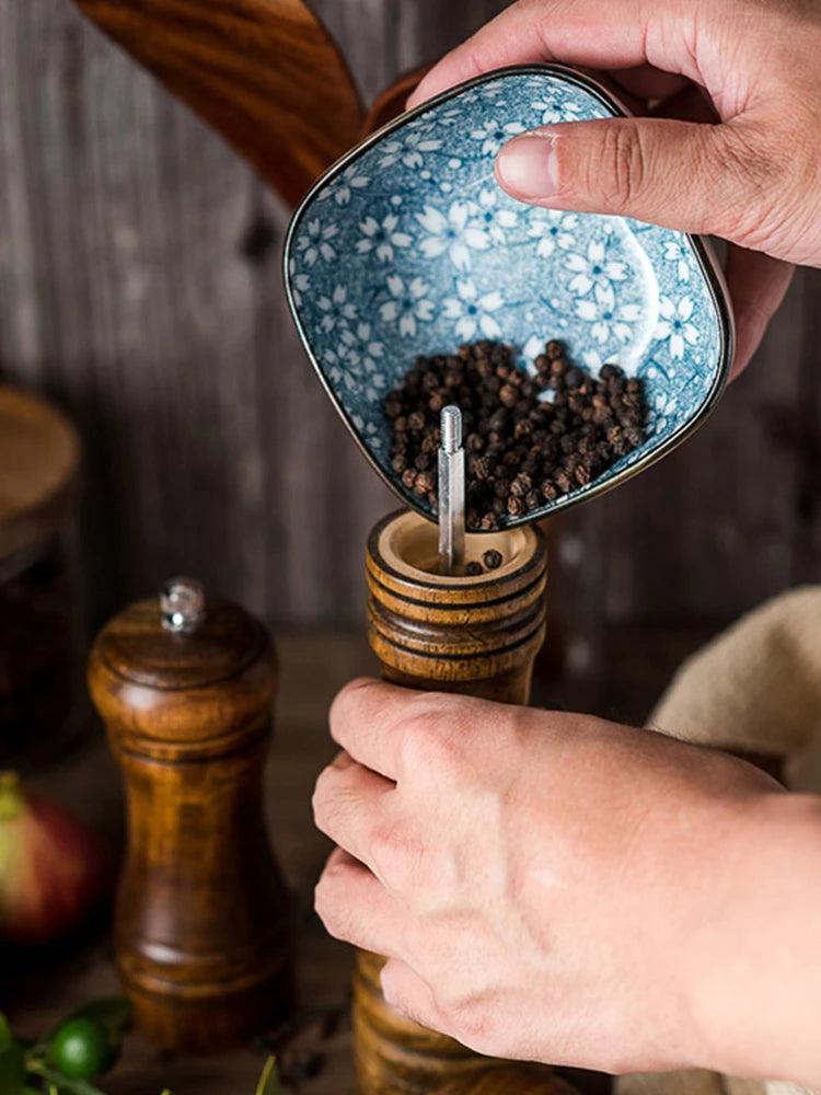 Lisslune | Stylish Wood Salt and Pepper Mill Set with Adjustable Ceramic Mechanisms and Elegant Stand