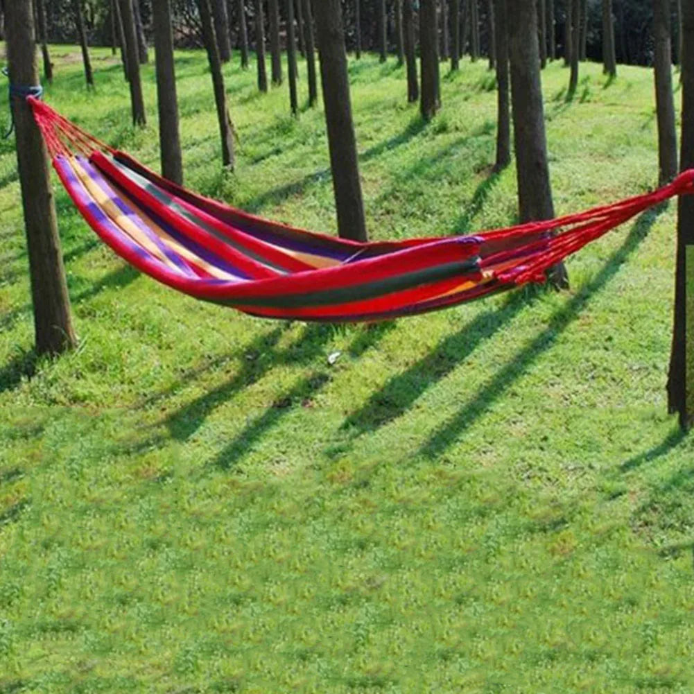 Lisslune | 1-2 Personen Stoffhängematte mit Baumgurten 120 kg Tragfähigkeit Streifenhängematte Anhänger 260x80 cm für drinnen und draußen mit Tragetasche