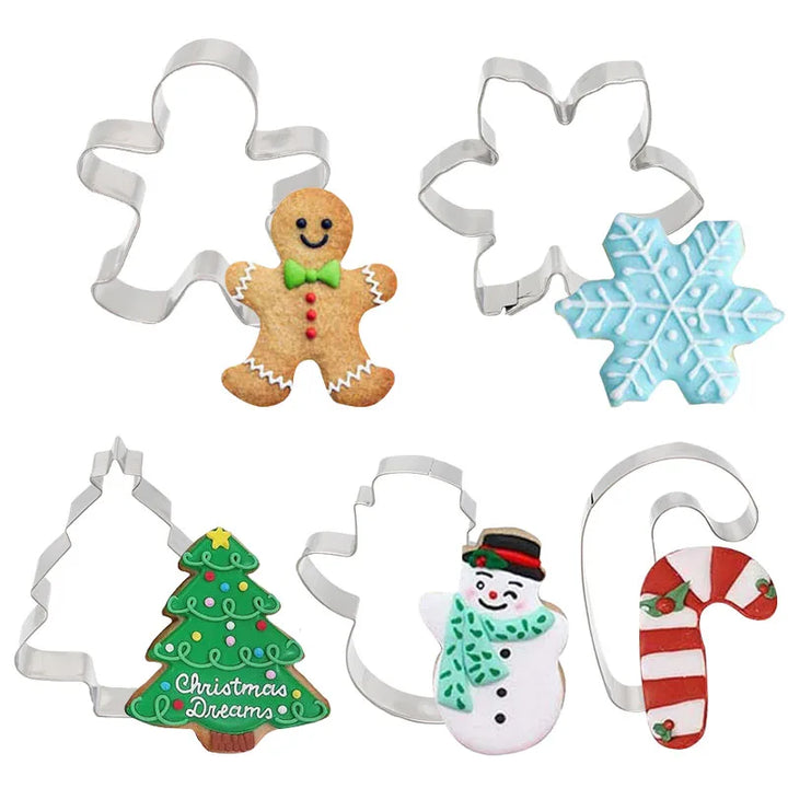 Rynx 5-piece Christmas Cookie Cutter Set Gingerbread Man Christmas Tree Cookie Pattern Stamp 2024 Christmas Party New Year Baking Accessories
