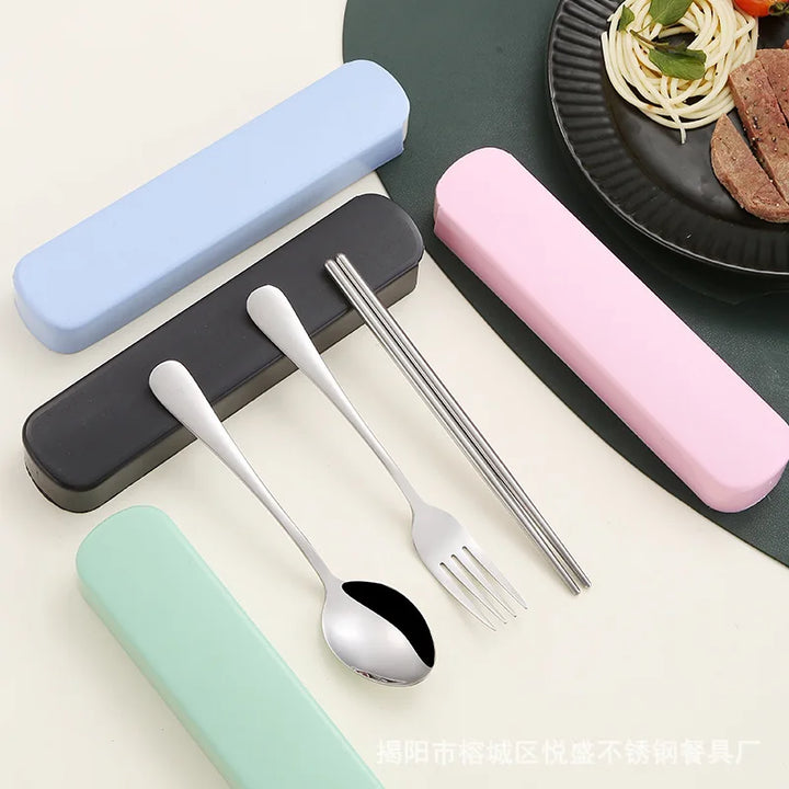 Rynx | 3 pieces/set stainless steel portable cutlery set - durable and collectible fork, spoon, chopsticks with box perfect for outdoor use