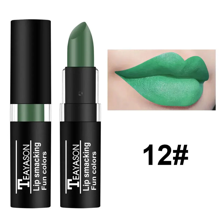 Rynx | 12 Colors Matte Nude Lipsticks Waterproof Black Blue Velvet Lipstick Long-lasting Sexy Vampire Red Halloween Party Makeup Lipsticks