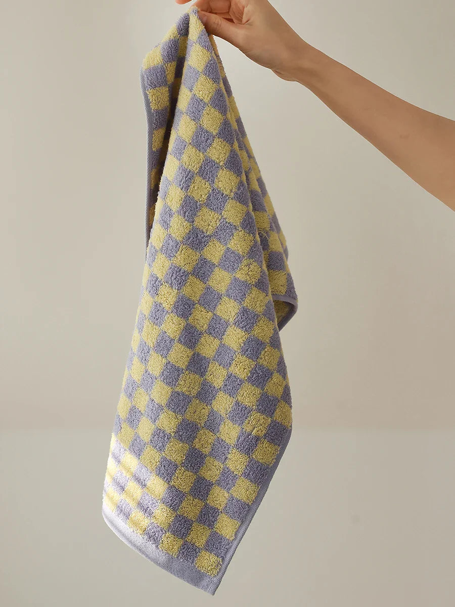Rynx | Retro Chessboard Plaid Towels combed cotton yarn Jacquard face towel absorbent soft bath towel for home & hotel supplies