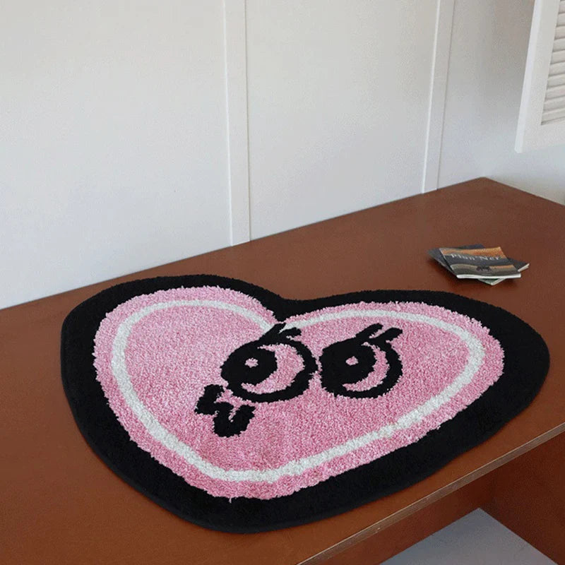 Rynx | Pinned Carpet Heart Shape Living Room Carpet Cute Eyes Bedroom Carpet Hallway Area Rug Floor Mat Doormat Aesthetic Home Decor 78x90cm