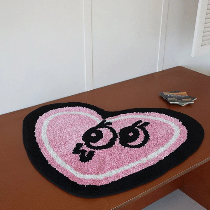 Rynx | Pinned Carpet Heart Shape Living Room Carpet Cute Eyes Bedroom Carpet Hallway Area Rug Floor Mat Doormat Aesthetic Home Decor 78x90cm